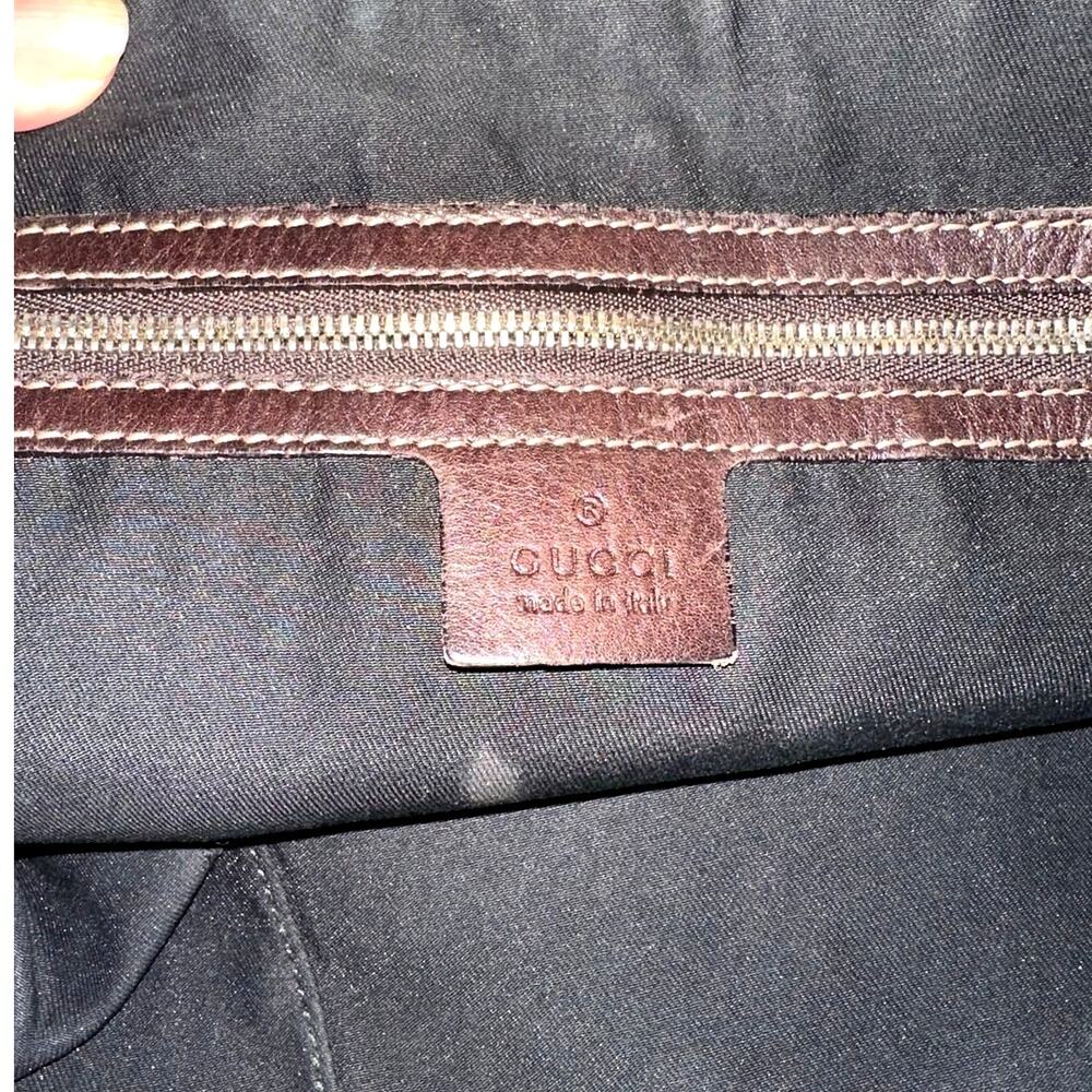 Rare vintage Gucci Half Moon bamboo Horsebit canvas & leather hobo brown black - Picture 10 of 17